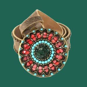 Leatherock studded boho western cowgirl hippie belt with semi precious b…